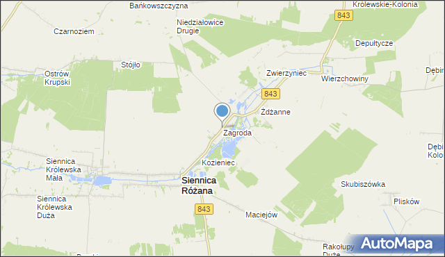 mapa Zagroda, Zagroda gmina Siennica Różana na mapie Targeo